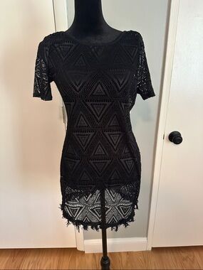 Xhilaration Black Crochet Swim Coverup with Fringe